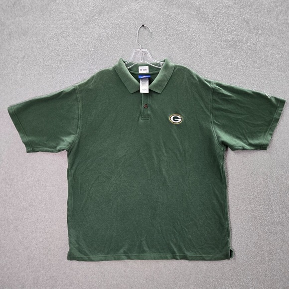 VINTAGE Green Bay Packers Men Polo Shirt XL Green Reebok Logo Graphic Collar - Picture 1 of 9